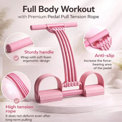 3 in 1 Multifunction Pedal Resistance Band,8 Tube Pedal Resistance Device,Adjustable Pedal Resistance Band with Handle,Natural Latex Sit-Up Trainer, Full-Body Fitness Equipment