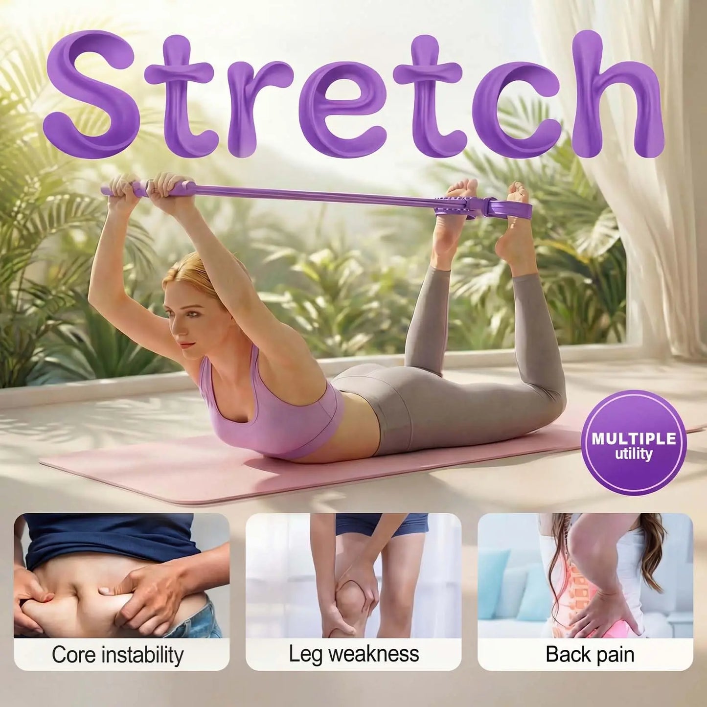 3 in 1 Multifunction Pedal Resistance Band,8 Tube Pedal Resistance Device,Adjustable Pedal Resistance Band with Handle,Natural Latex Sit-Up Trainer, Full-Body Fitness Equipment