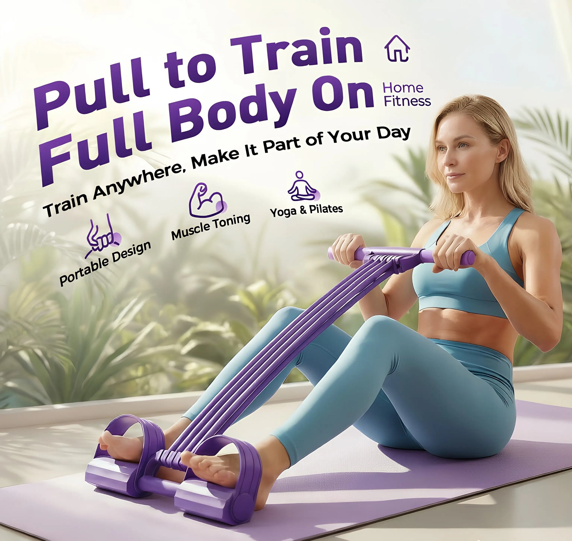 3 in 1 Multifunction Pedal Resistance Band,8 Tube Pedal Resistance Device,Adjustable Pedal Resistance Band with Handle,Natural Latex Sit-Up Trainer, Full-Body Fitness Equipment